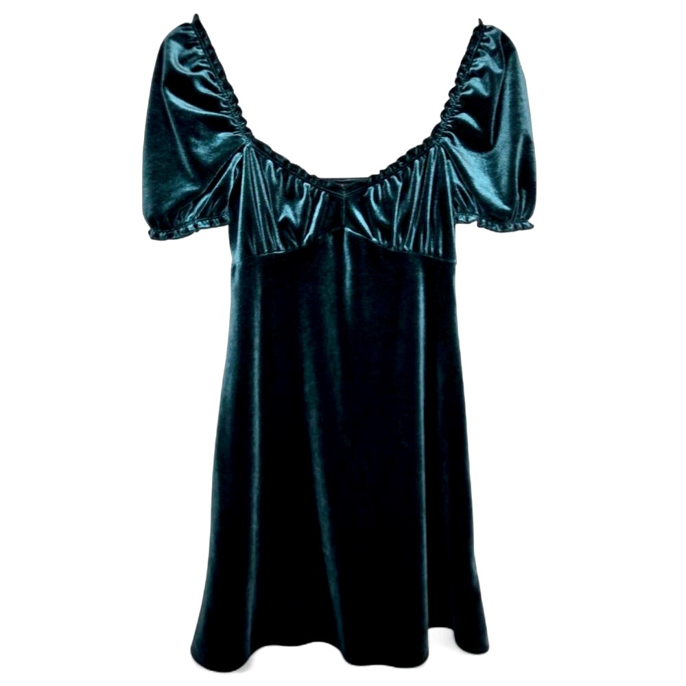 Urban Outfitters Velvet Babydoll Dress Women's Shimmering Green Pixie Stretch XS